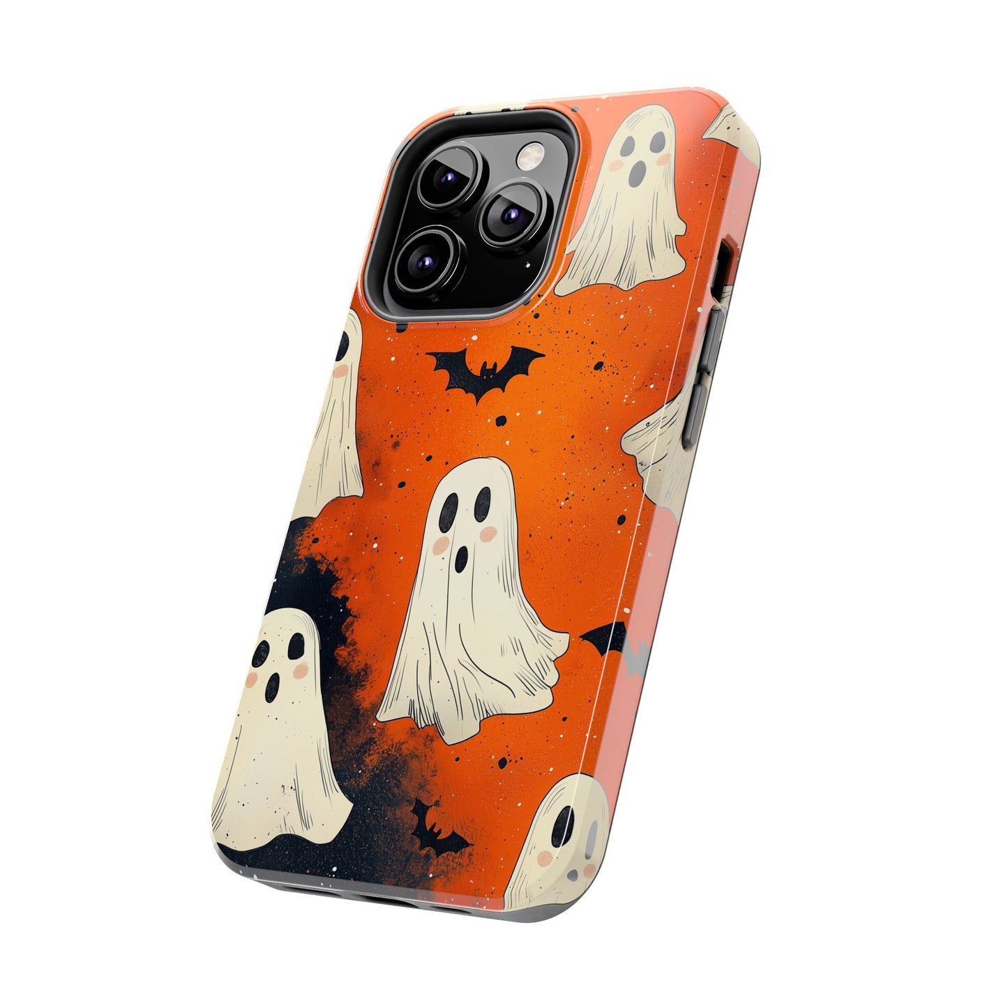 Spooky Ghosts & Bats iPhone Case – Vibrant Orange Halloween Design