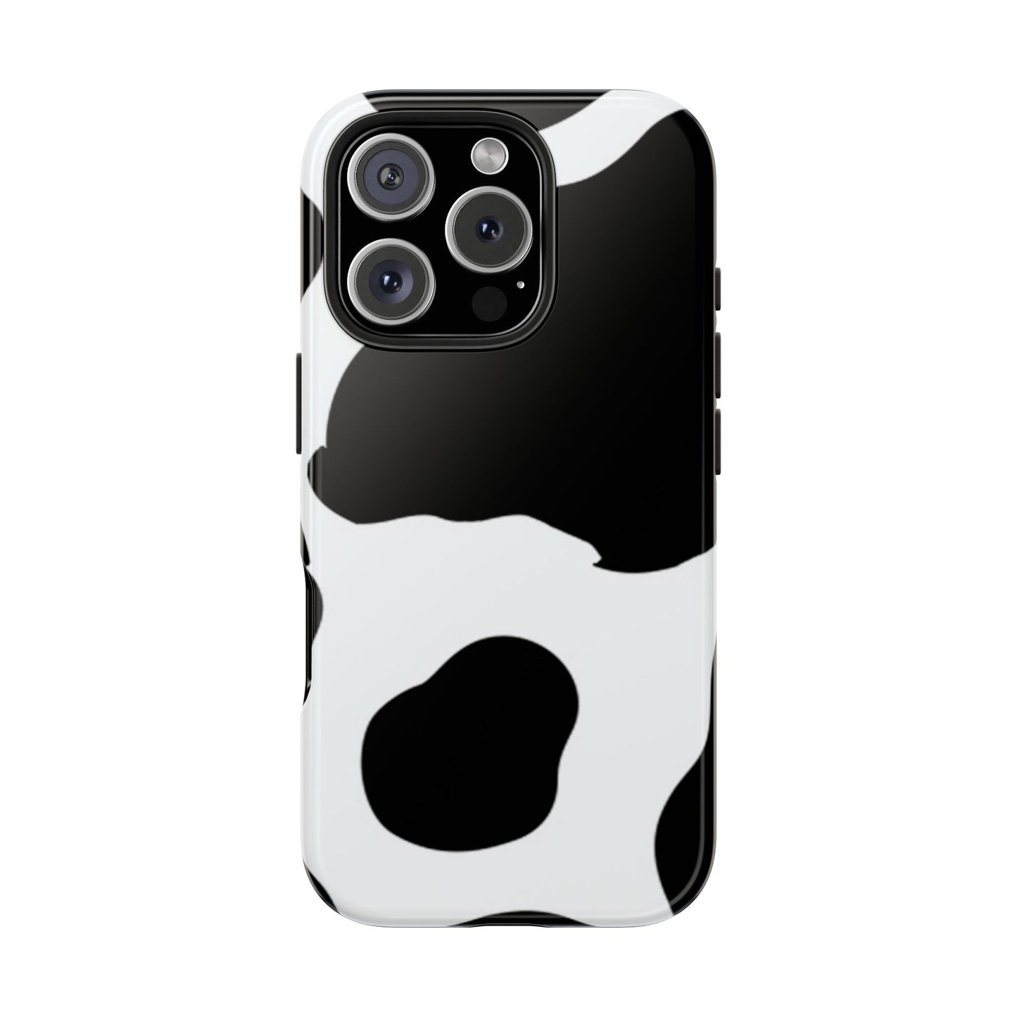 Bold Black and White Cow Print Tough iPhone Case – Modern Animal Pattern with Dual-Layer Protection