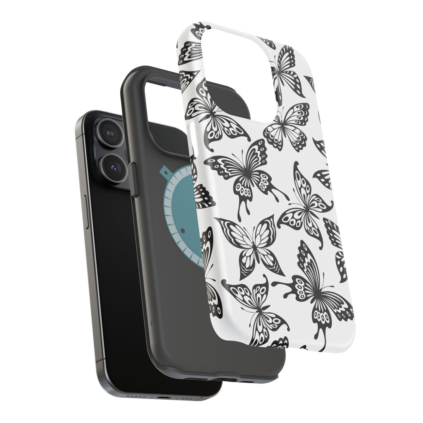 Monochrome Butterfly Pattern Tough MagSafe Case – Dual-Layer Protection with Matte Finish