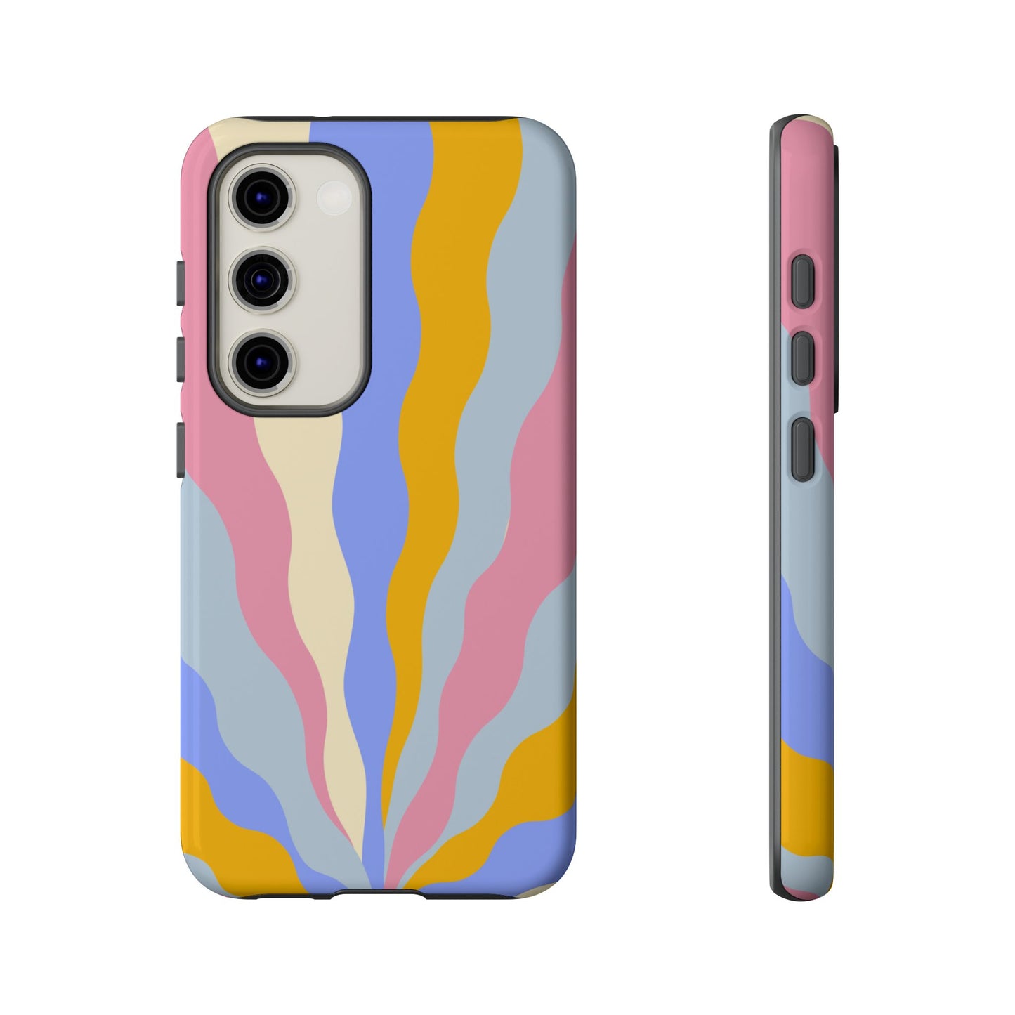 Pastel Radiance Samsung Galaxy Case – 70s-Inspired Dual-Layer Design with Wavy Sunburst Pattern