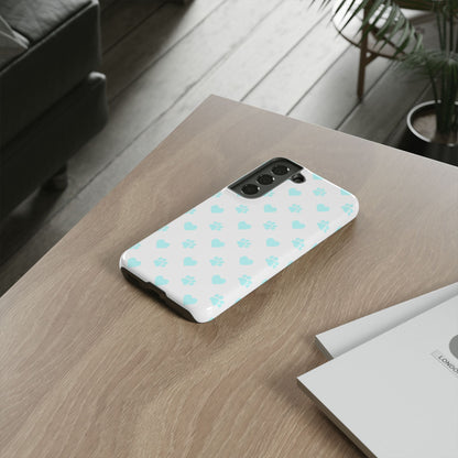 Samsung Galaxy Case - Aqua Paw Print & Heart Design