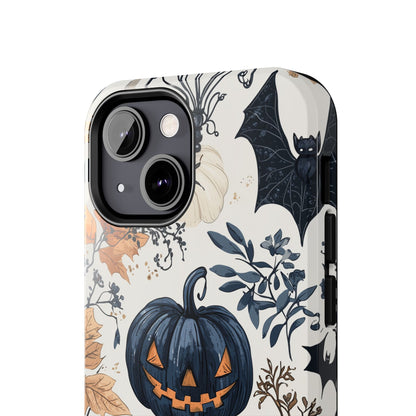 Vintage Halloween iPhone Case – Dark Jack-o'-Lanterns, Bats, and Autumn Leaves Design