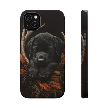 Charming Black Labrador Puppy on Feathers MagSafe iPhone Case