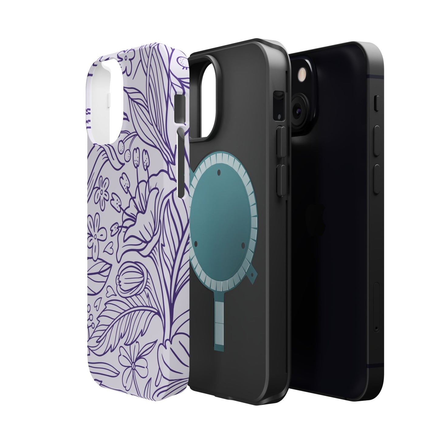 Lavender Floral Line Art Tough MagSafe iPhone Case – Minimalist Botanical Design with Dual-Layer Protection