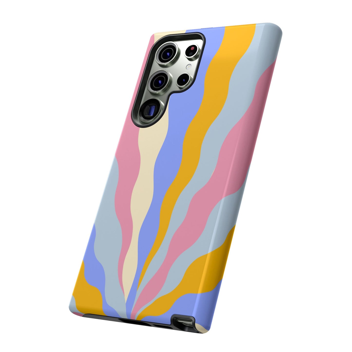 Pastel Radiance Samsung Galaxy Case – 70s-Inspired Dual-Layer Design with Wavy Sunburst Pattern