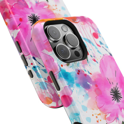 Color Splash Pink & Orange Watercolor Floral - MagSafe iPhone Case