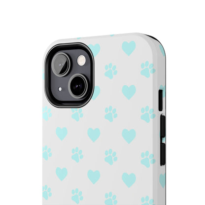 iPhone Case - Aqua Paw Print & Heart Design