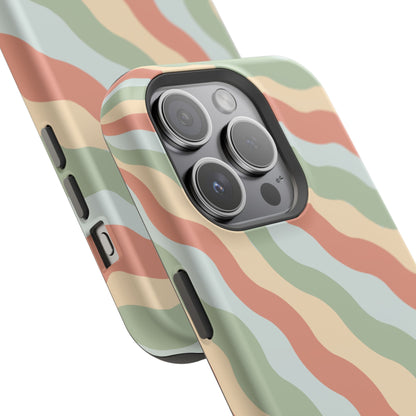 Earthy Retro Waves MagSafe iPhone Case – 70s-Inspired Wavy Stripes in Soft Green, Cream, and Rust