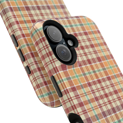 Retro Chic Plaid MagSafe iPhone Case in Red, Orange, Green & Cream – Vintage Design Meets Modern Tech