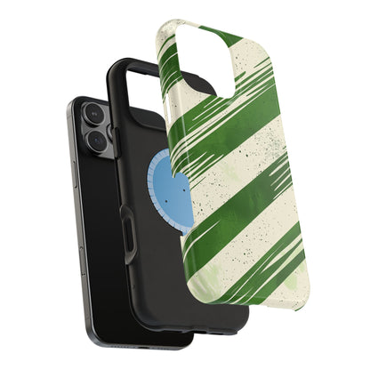 Green Stripes MagSafe iPhone Case – Bold Diagonal Brushstroke Design