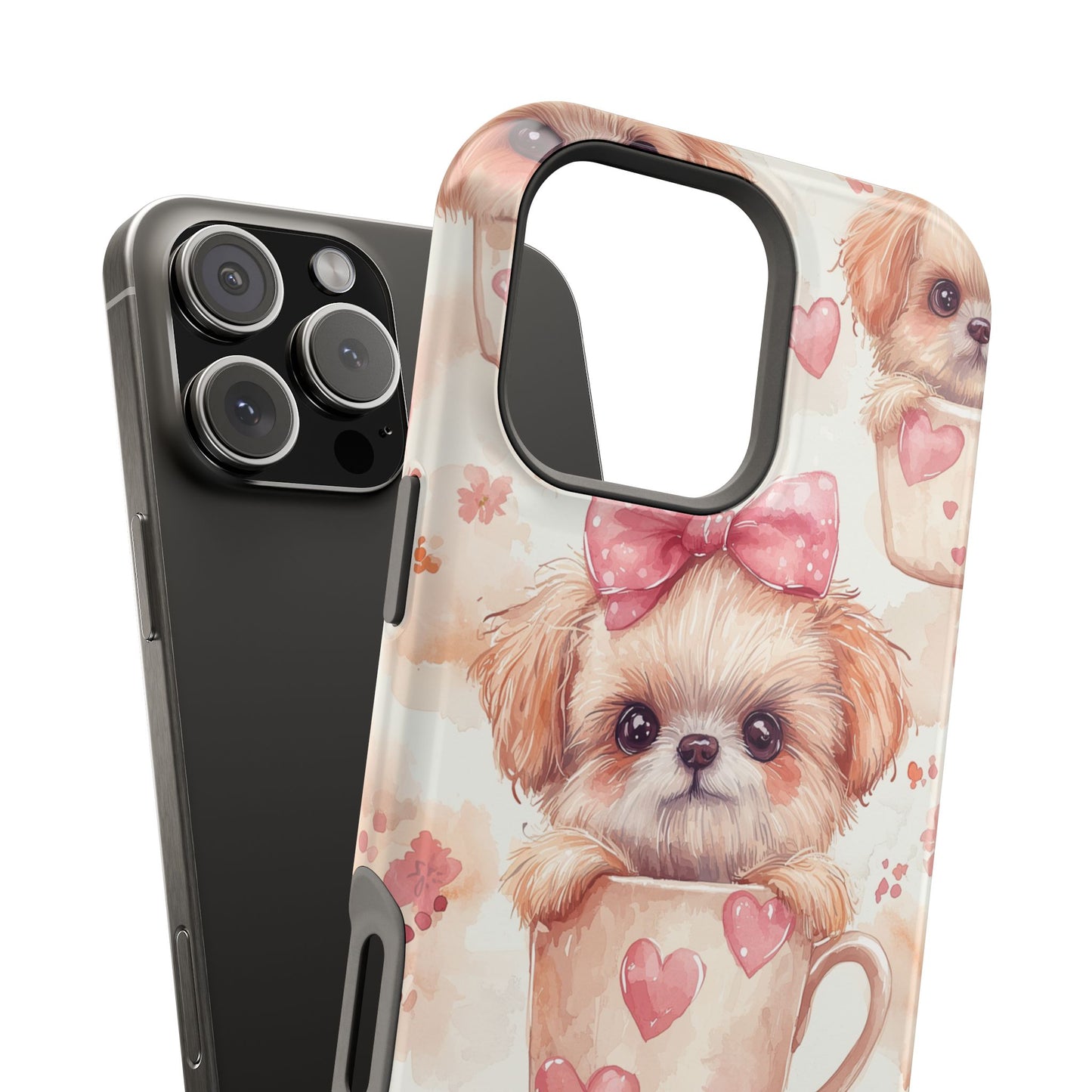 Adorable Puppy in Teacup MagSafe iPhone Case – Tough, Dual-Layer Protection with Cute Pink Bow Design