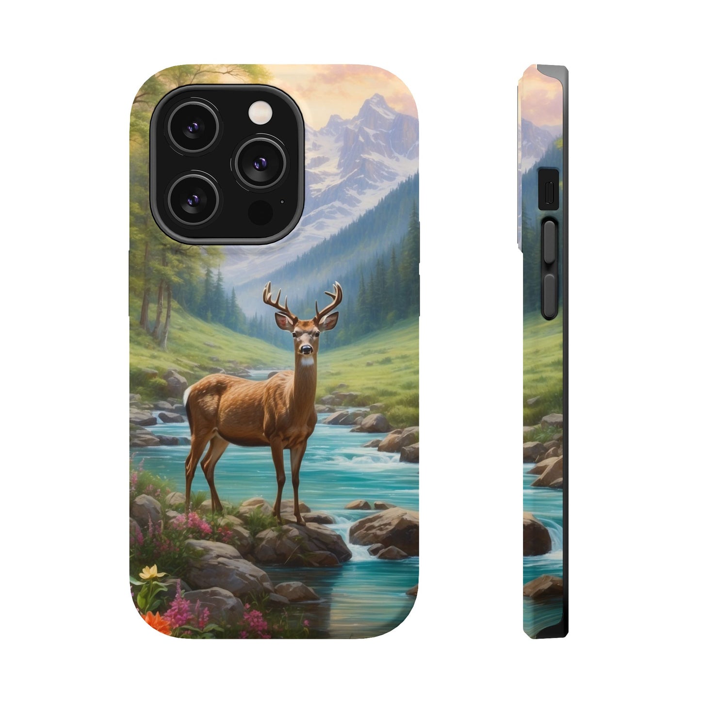 Alpine Serenity – Stag in Mountain Bliss MagSafe iPhone Cases