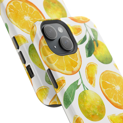 Sunny Citrus Grove Tough MagSafe iPhone Case – Watercolor Orange Design, Dual-Layer Protection