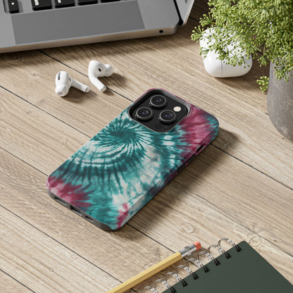 Pink and Teal Tie-Dye iPhone Case – Retro Spiral Design