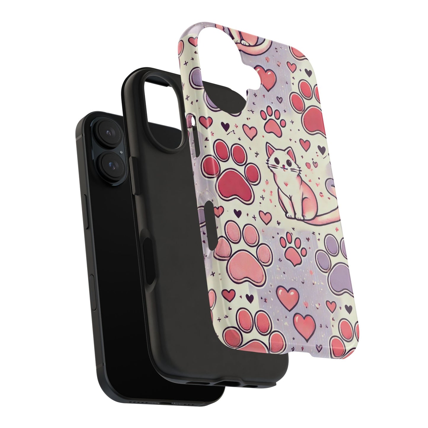 Cute Cat and Paw Print iPhone Case - Pet Lover’s Protective Cover