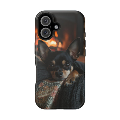 Cozy Chihuahua Fireplace MagSafe iPhone Case – Elegant and Functional Design