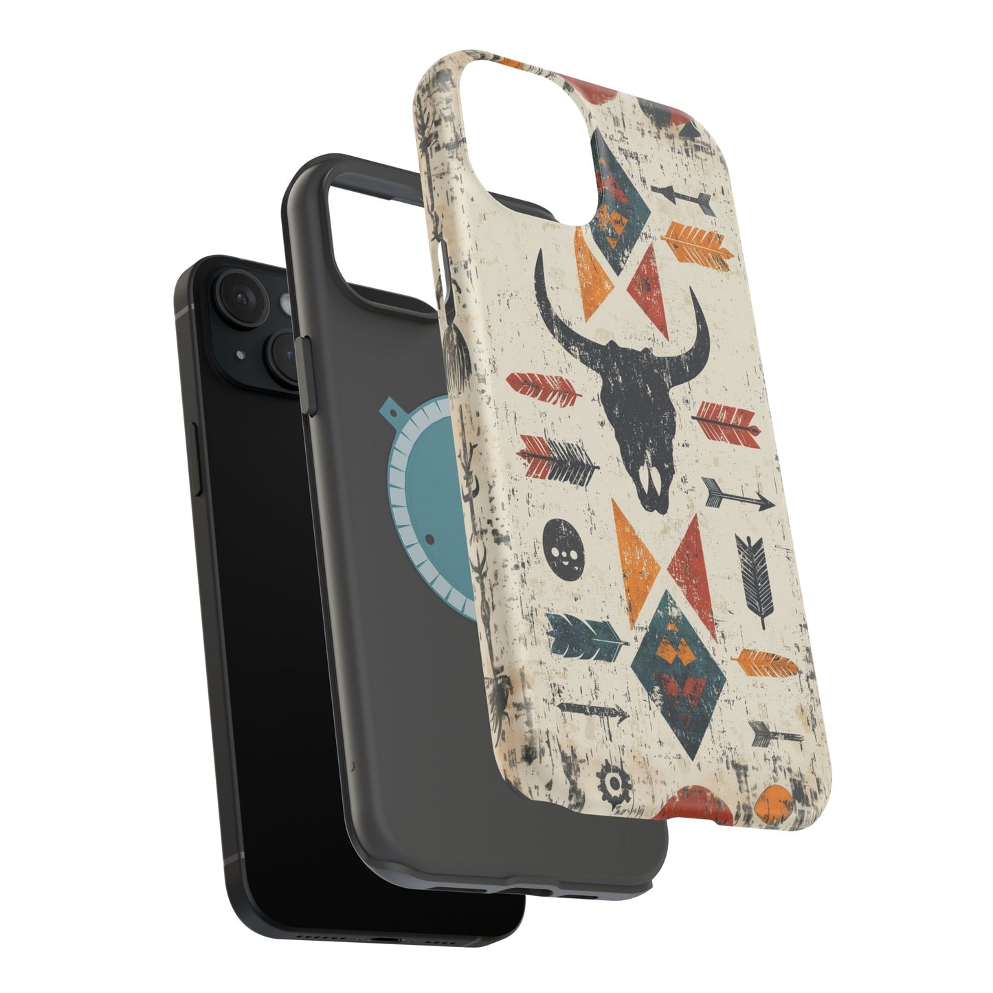 Tribal Bull Skull & Arrows Tough MagSafe iPhone Case – Rustic Western Design, Dual-Layer Protection