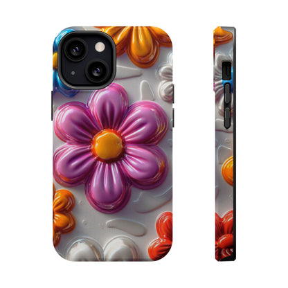 Glossy 3D Floral MagSafe iPhone Case – Colorful Flower Pattern, Durable Protection