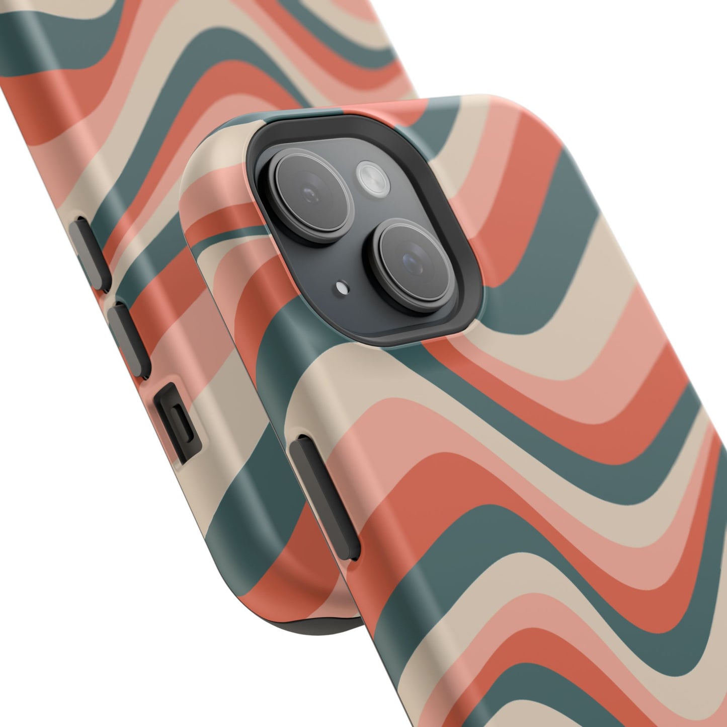 Groovy Waves MagSafe iPhone Case – Retro 70s-Inspired Stripes in Coral, Cream, and Teal