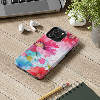 Vibrant Watercolor Red & Pink Floral - iPhone Case