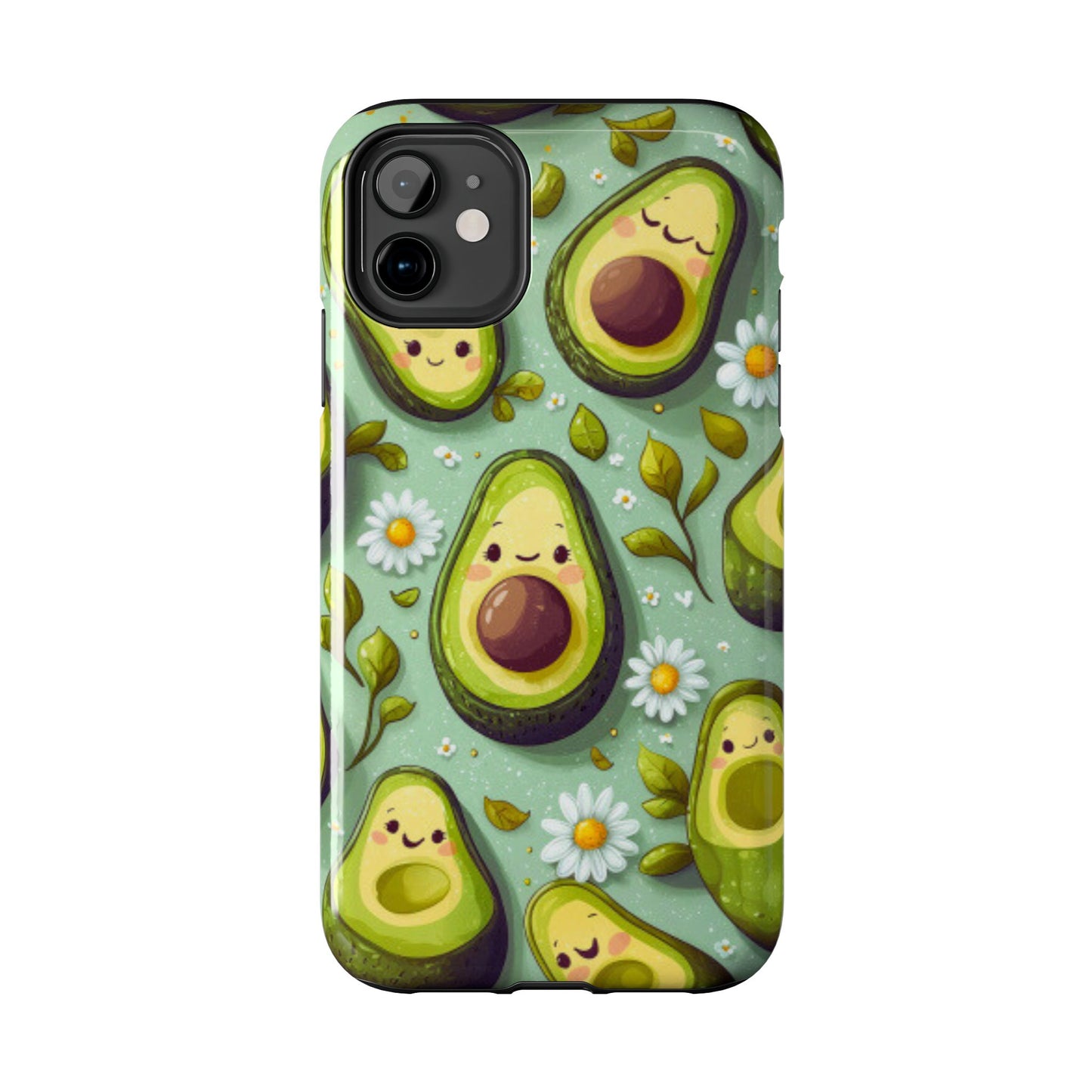 Cute Avocado iPhone Case – Adorable Kawaii Avocados with Daisies, Shock - Resistant - BOGO Cases