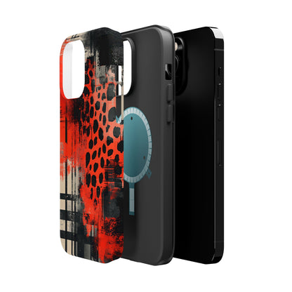 MagSafe iPhone Case: Cheetah Plaid – Red & Black Pattern