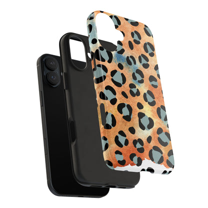 Sunset Watercolor Leopard Print Tough iPhone Case – Artistic Animal Pattern with Dual-Layer Protection