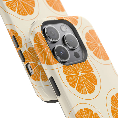 Citrus Burst Pattern Tough MagSafe iPhone Case – Bold Orange Design, Shockproof Protection