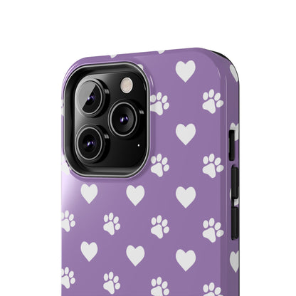 Lavender Paw Prints & Hearts Design - Adorable Pet Lover iPhone Case