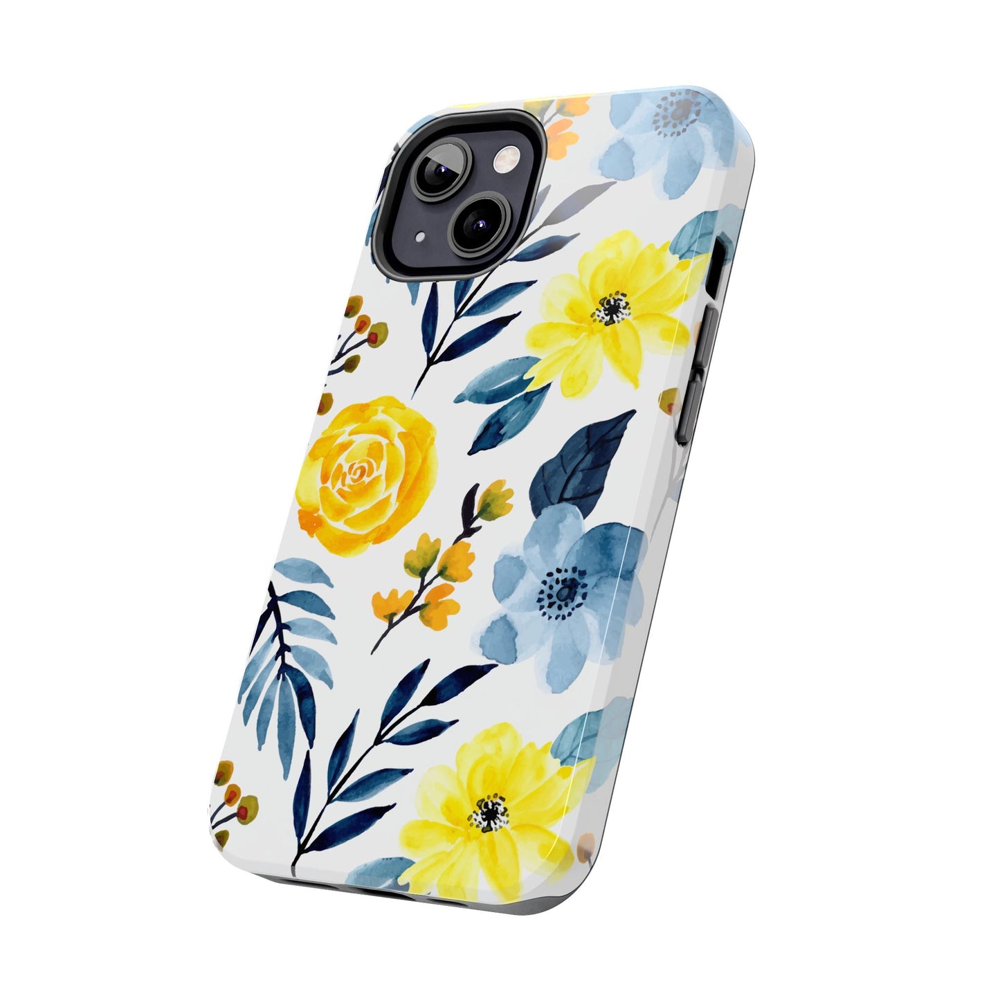 Golden Yellow & Sky Blue Floral – Watercolor Botanical iPhone Case