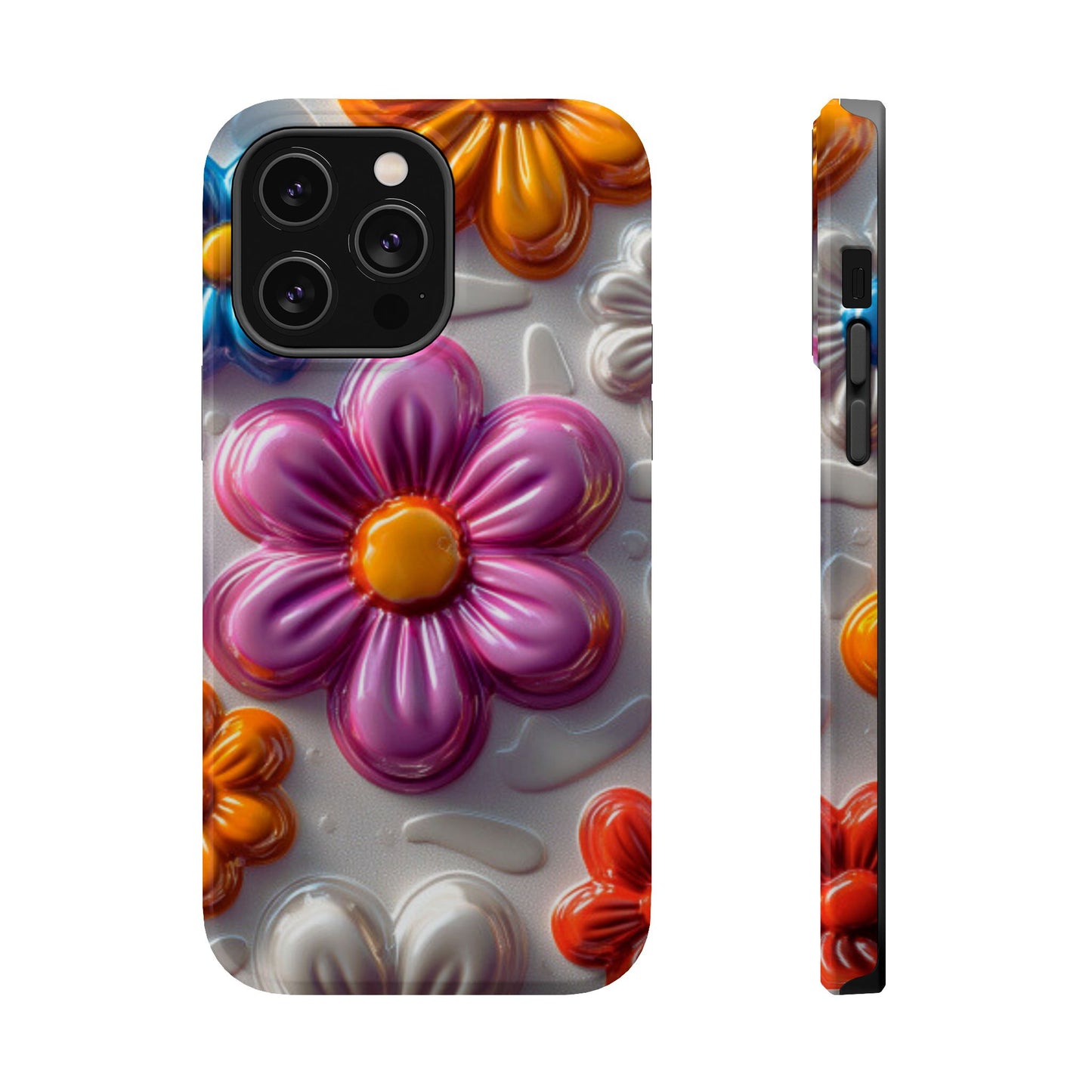 Glossy 3D Floral MagSafe iPhone Case – Colorful Flower Pattern, Durable Protection