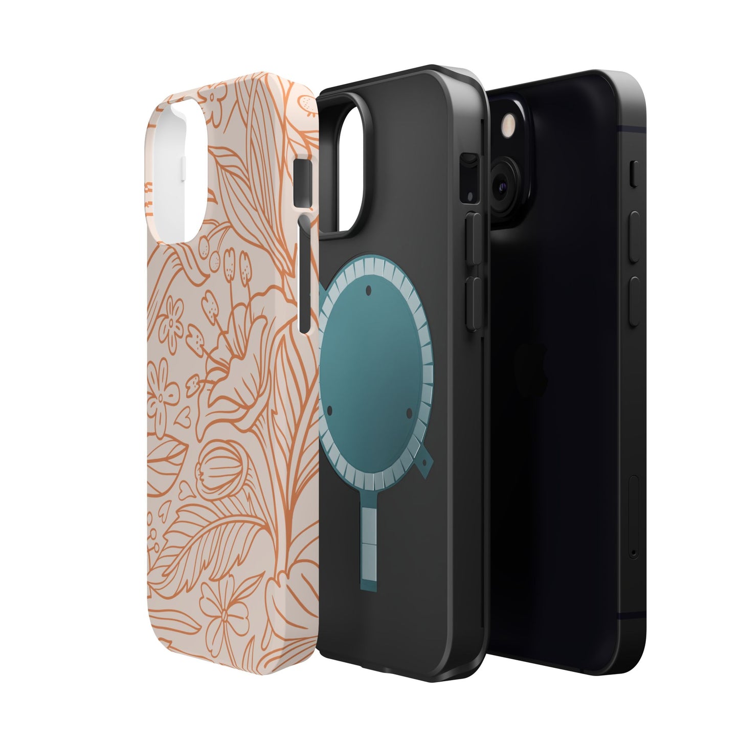 Soft Terracotta Floral Line Art Tough MagSafe iPhone Case – Minimalist Botanical Design with Dual-Layer Protection