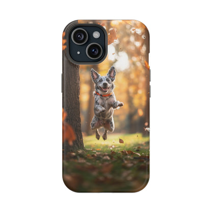 Energetic Blue Heeler Forest Pup MagSafe iPhone Case – Durable Outdoor-Inspired Design