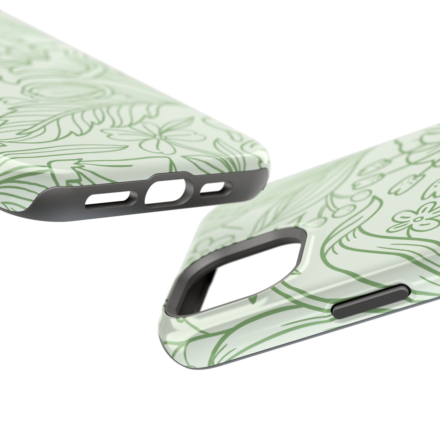 Sage Green Floral Line Art Tough MagSafe iPhone Case – Minimalist Botanical Design with Dual-Layer Protection