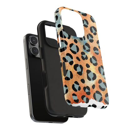 Sunset Watercolor Leopard Print Tough iPhone Case – Artistic Animal Pattern with Dual-Layer Protection