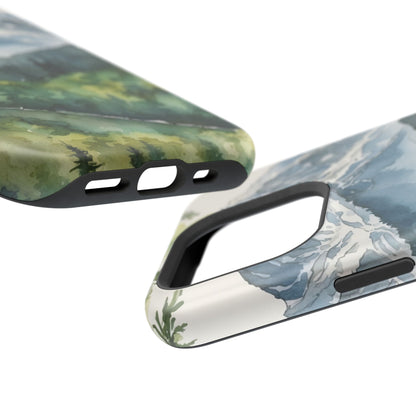 Watercolor Alpine Mountainscape - MagSafe iPhone Case