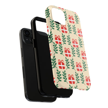 iPhone Case: Holiday Cheer – Red Gifts & Green Leaves