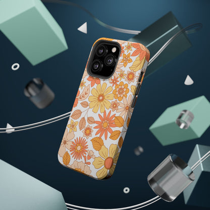 Vintage Floral Bloom MagSafe iPhone Case – Warm Orange & Yellow Retro Flower Design with Matte Finish