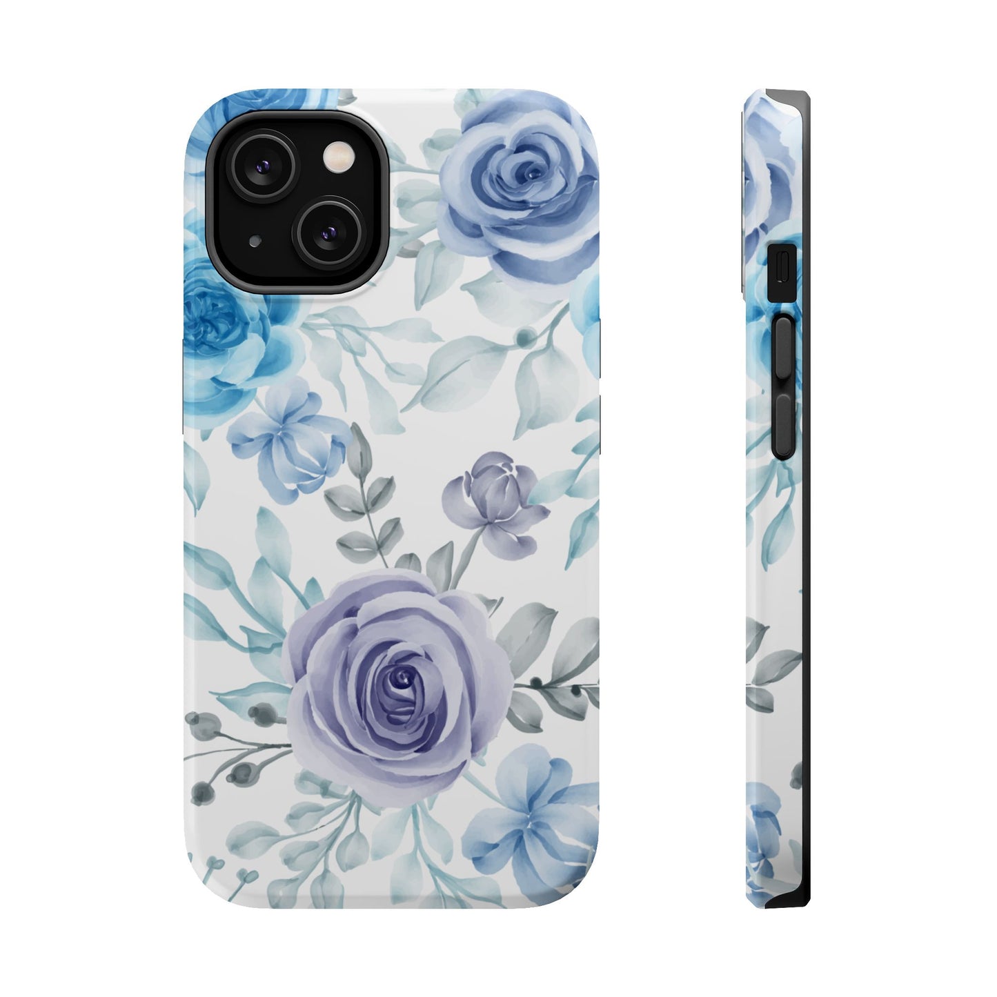 Elegant Blue & Violet Roses MagSafe Case – Artistic Floral Protection with Magnetic Charging Compatibility