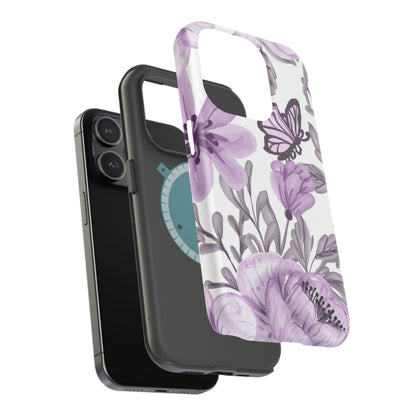 Lavender Bloom Butterfly MagSafe iPhone Case – Delicate Floral Design with Watercolor Details