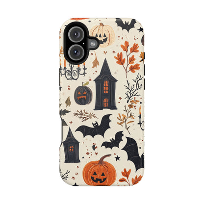 Haunted Halloween MagSafe iPhone Case – Haunted House, Bats, and Pumpkins Design