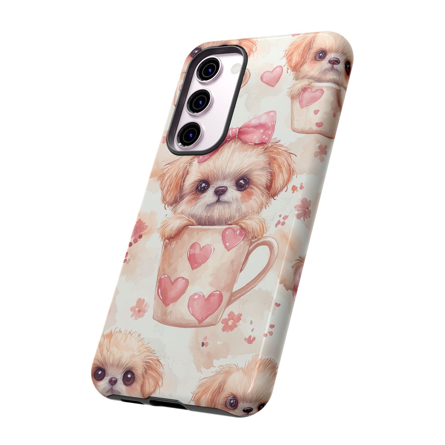 Adorable Puppy in Teacup Samsung Galaxy Case – Tough, Dual-Layer Protection with Cute Pink Bow Design