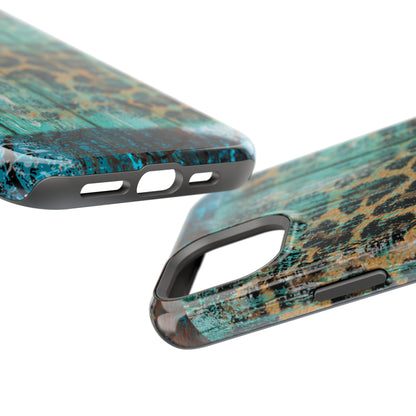 Turquoise Rustic Leopard Wood - MagSafe  iPhone Series Case