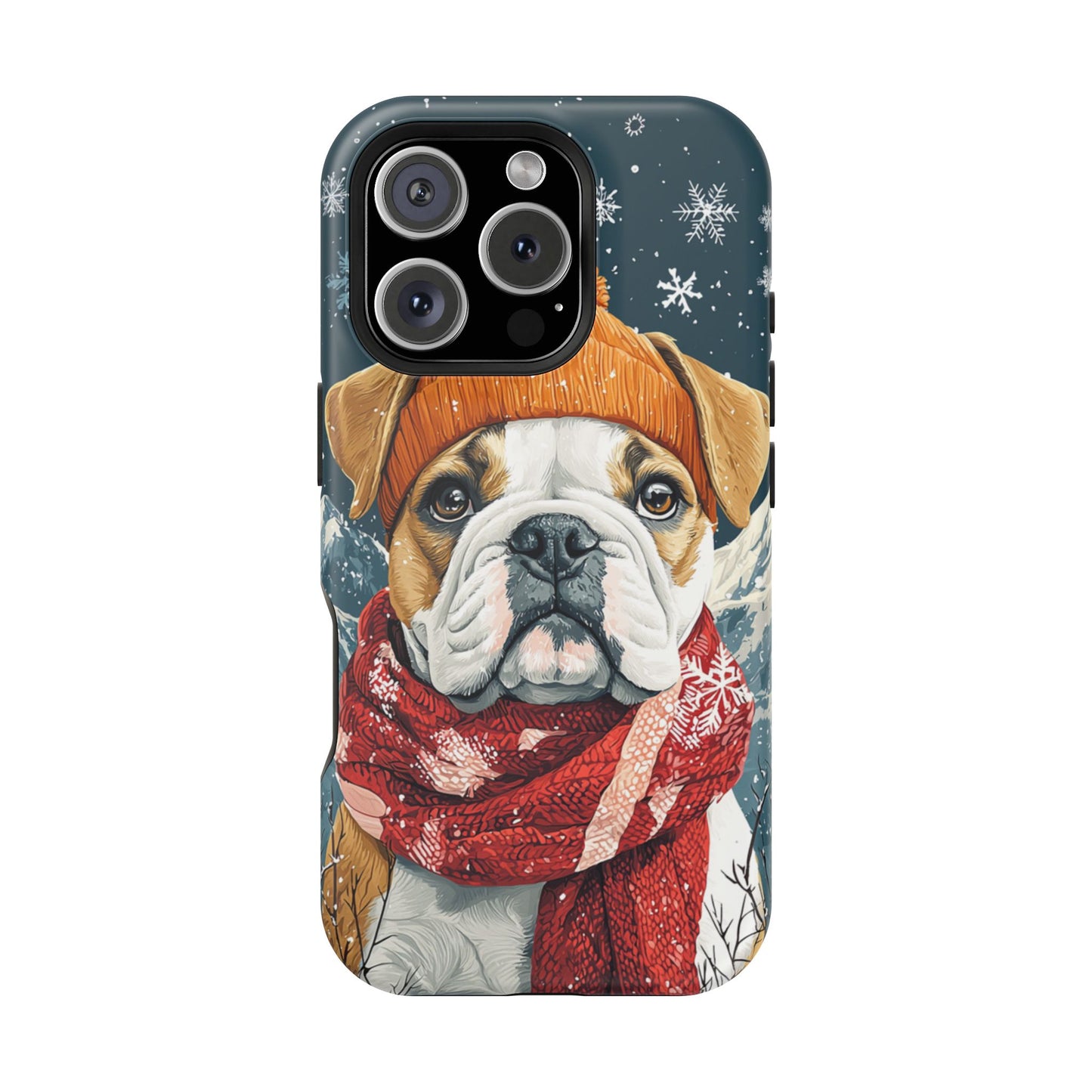 Cozy French Bulldog MagSafe iPhone Case – Rustic Fireplace Protective Cover