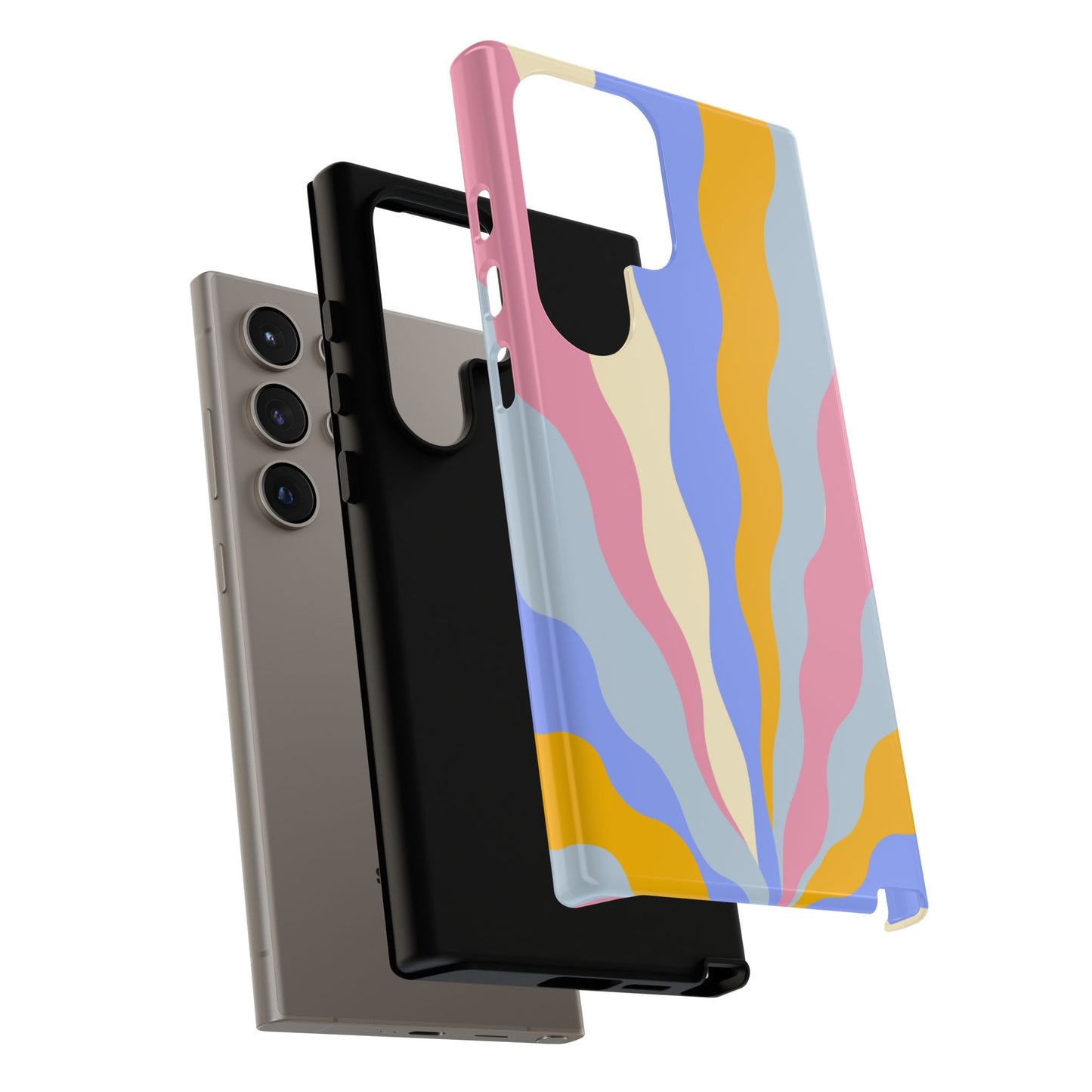 Pastel Radiance Samsung Galaxy Case – 70s-Inspired Dual-Layer Design with Wavy Sunburst Pattern