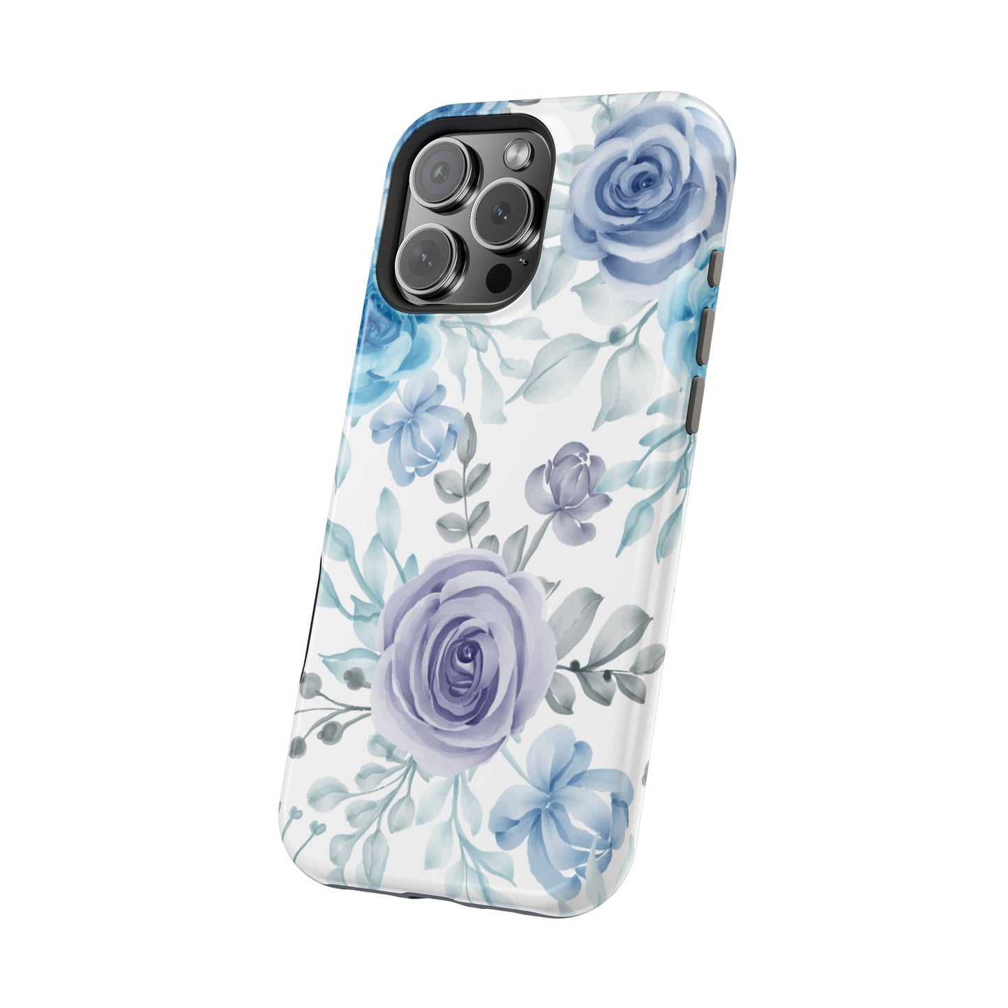 Elegant Blue & Violet Roses MagSafe Case – Artistic Floral Protection with Magnetic Charging Compatibility