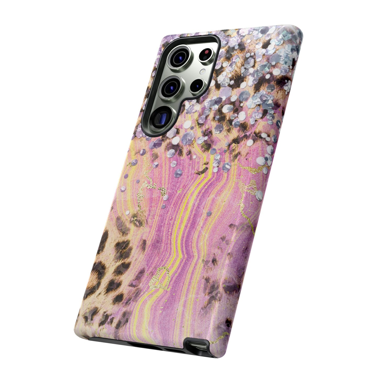 Crystal Glam Leopard - Samsung Galaxy Series Case with Glitter and Gem Accents