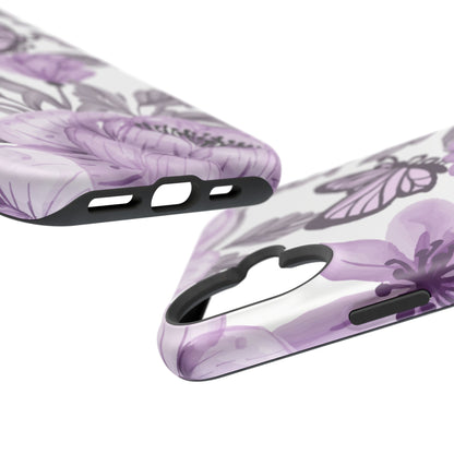 Lavender Bloom Butterfly MagSafe iPhone Case – Delicate Floral Design with Watercolor Details