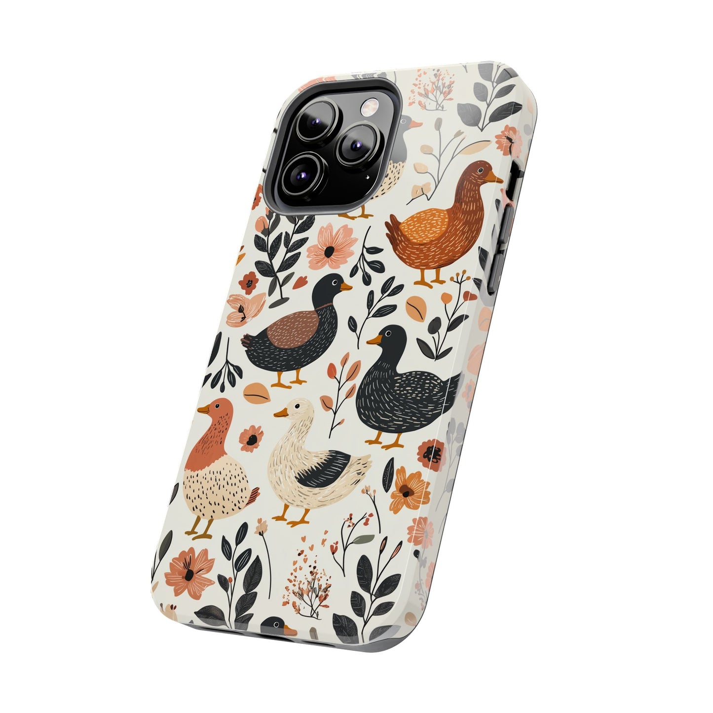 Farm Duck & Flowers iPhone Case – Vintage Floral Design