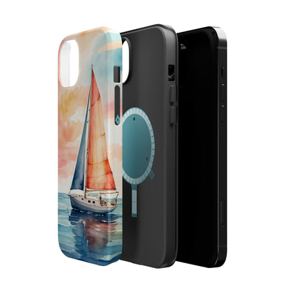 Sunset Sail MagSafe iPhone Case – Watercolor Sailboat and Sky Design